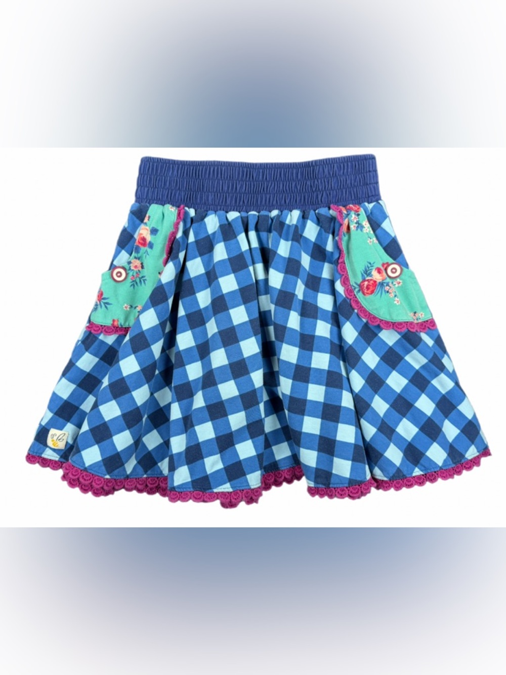 WILD FLOWERS Blue Argyle Elastic Waist Skirt - 6